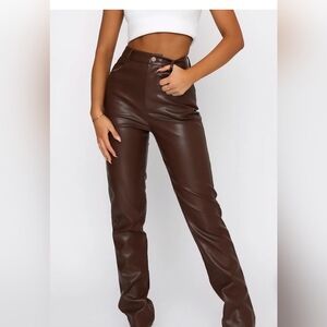 White Fox Edgy Rebellious SZ M Brown Hi Rise Sexy Faux Leather Mob Wife Pants